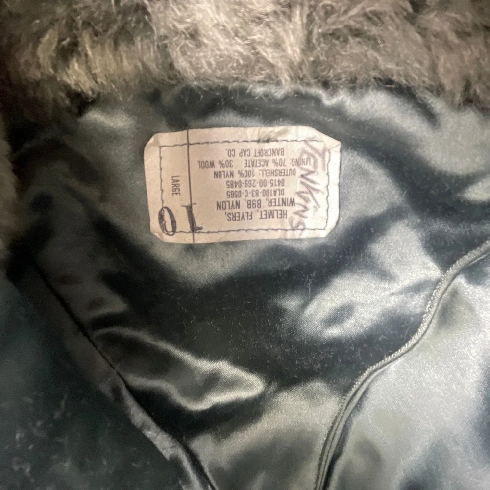 Vtg 80s US Military Large B-9B Cold Weather Flyer Helmet Hat Olive Green